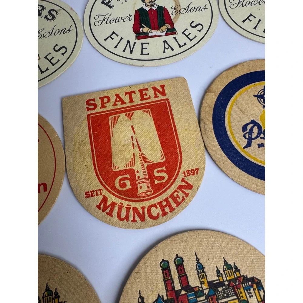 Vintage Beer Coaster Lot 13pc Hackerbrau Spaten Fine Ales Skol Lowengarten
